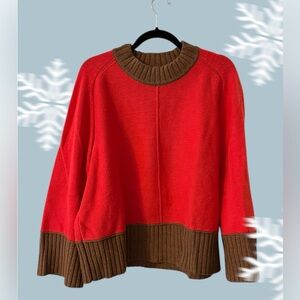 Anthropologie Red and Brown Crew Neck Sweater